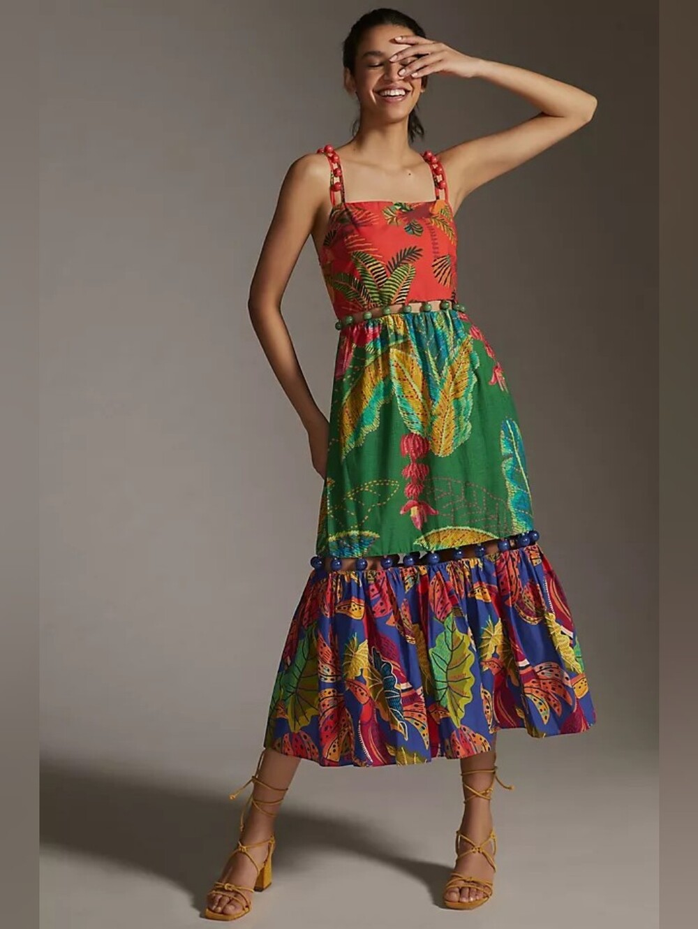 Farm Rio Mixed-Print Tiered Maxi Dress